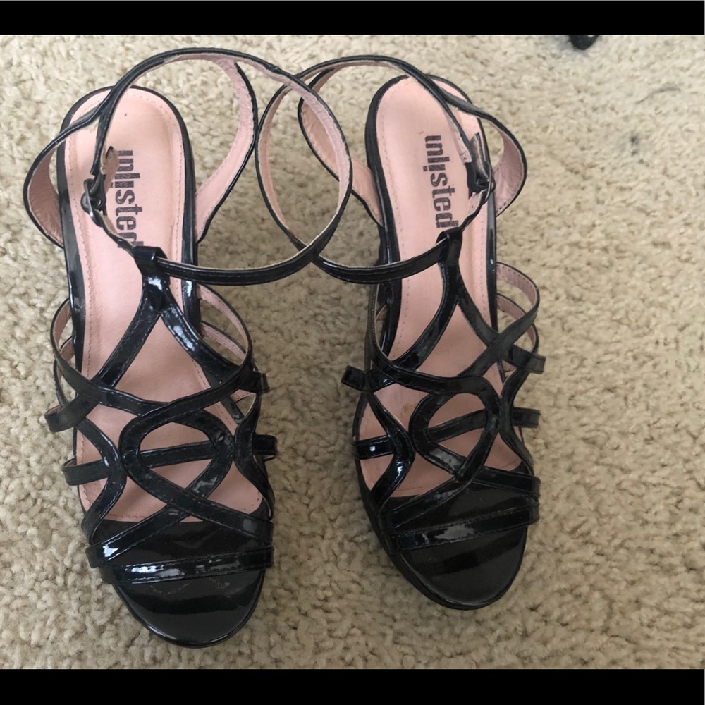 Black leather wedges
